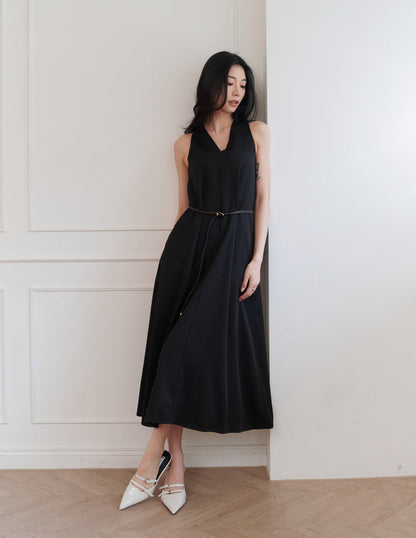 Eden Belted Maxi Dress in Black