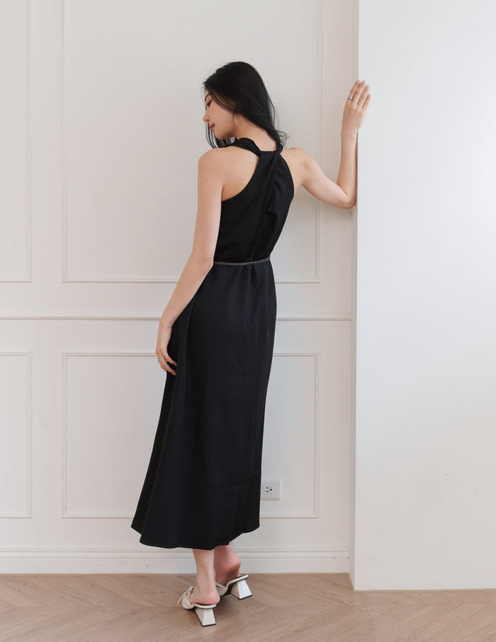 Eden Belted Maxi Dress in Black