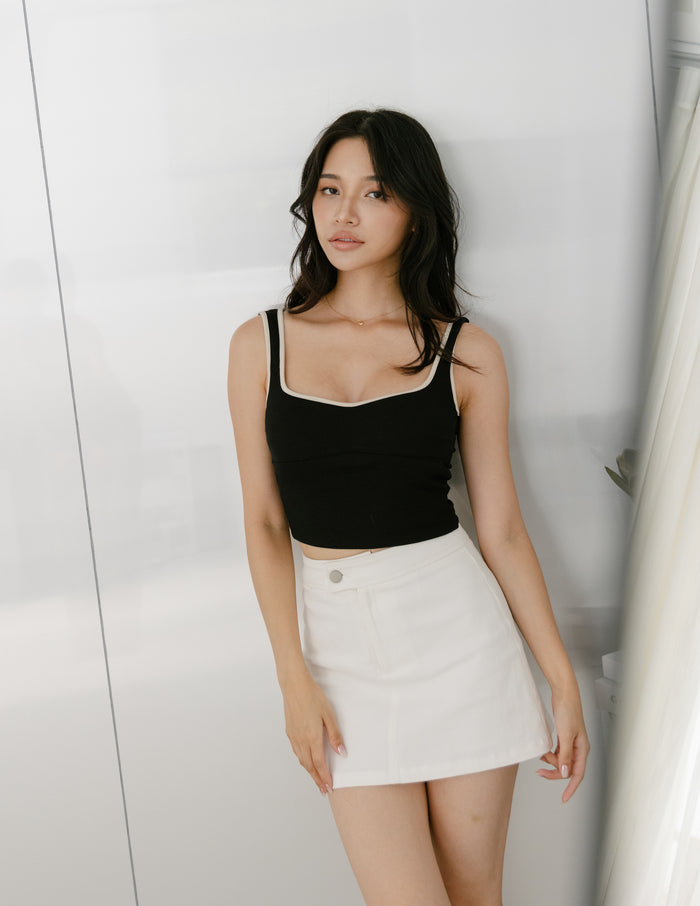 Ellery Contrast Trim Padded Top in Black