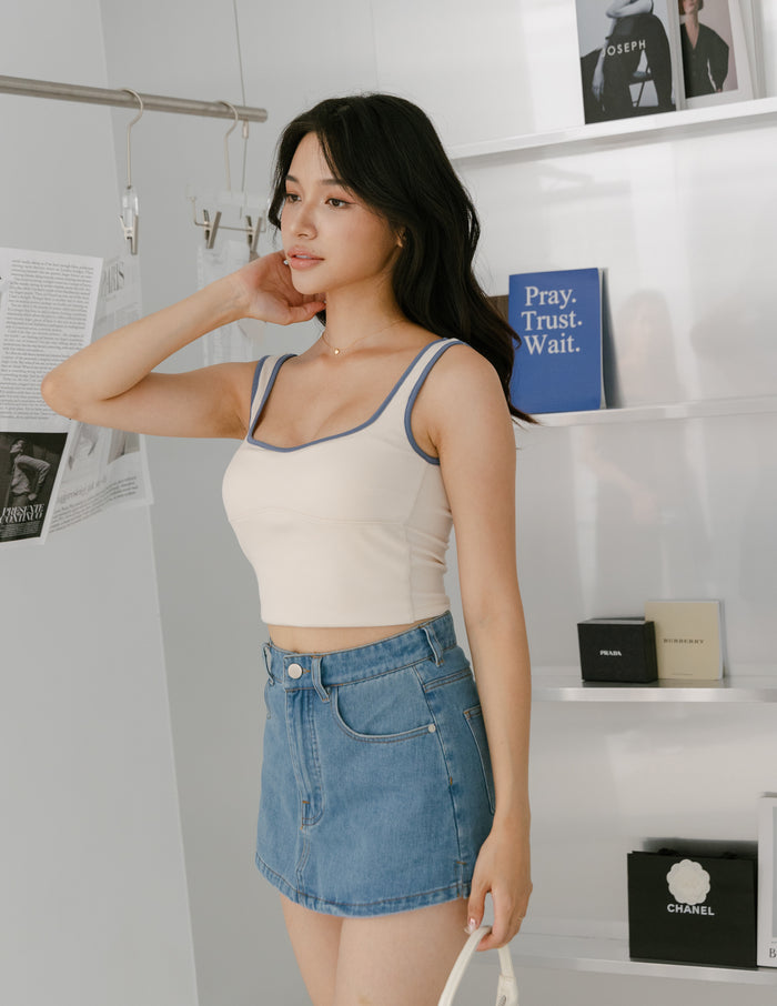 Ellery Contrast Trim Padded Top in Off White