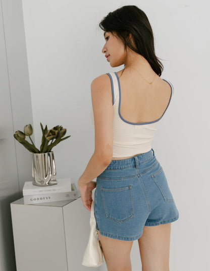 Ellery Contrast Trim Padded Top in Off White