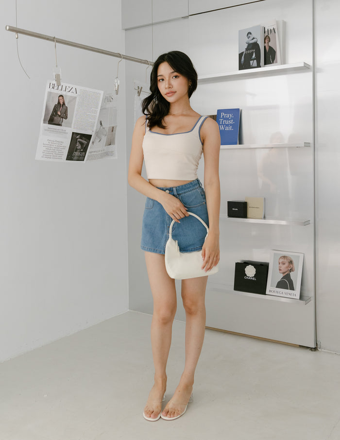Ellery Contrast Trim Padded Top in Off White
