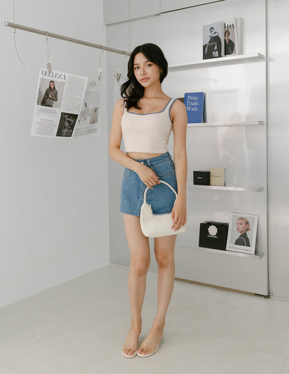 Ellery Contrast Trim Padded Top in Off White