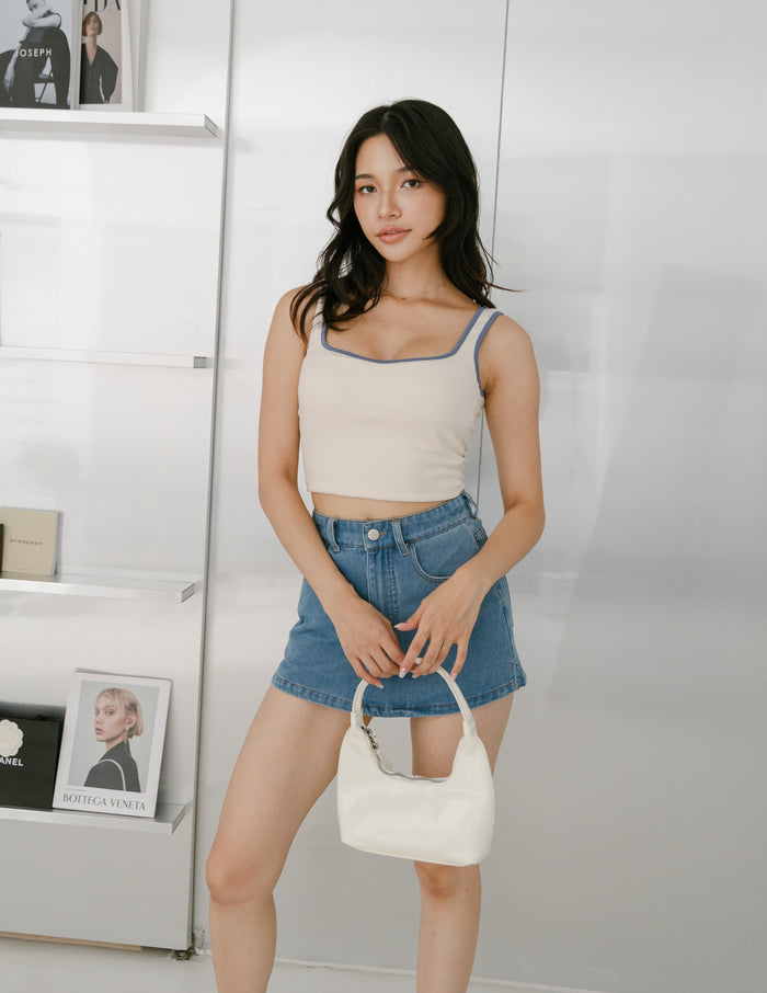 Ellery Contrast Trim Padded Top in Off White
