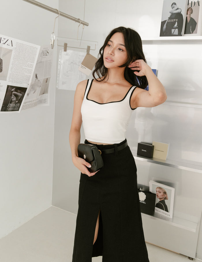 Ellery Contrast Trim Padded Top in White
