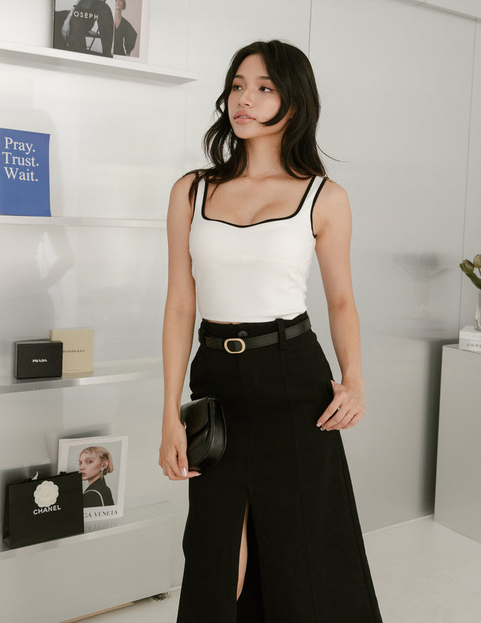 Ellery Contrast Trim Padded Top in White