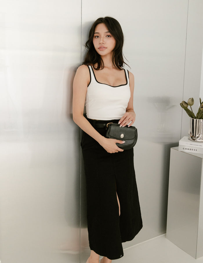 Ellery Contrast Trim Padded Top in White