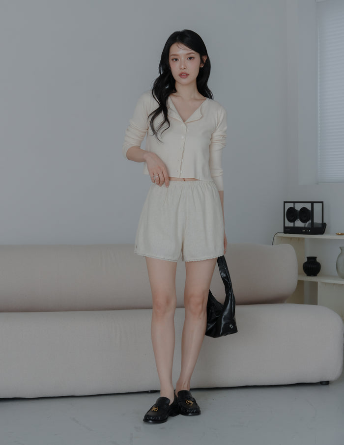 Ellis Lace Trim Linen Shorts in Sand