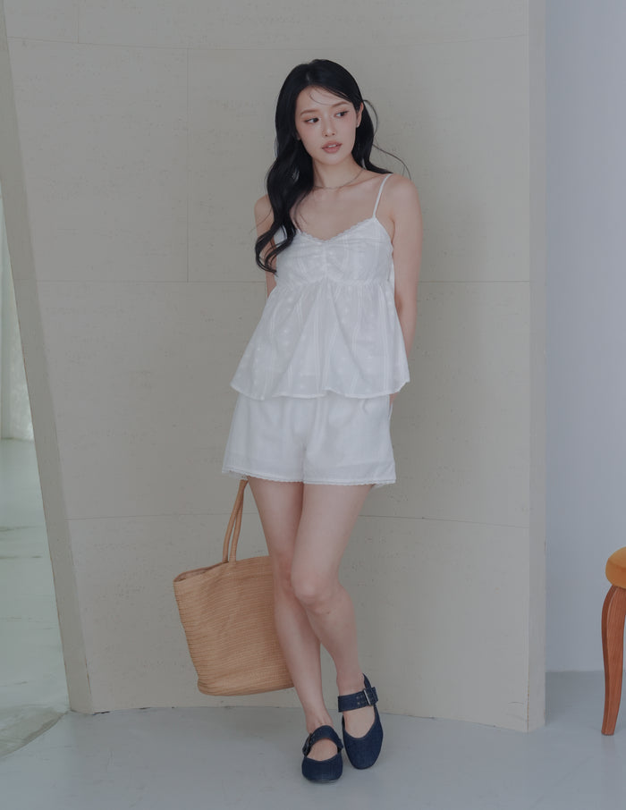 Ellis Lace Trim Linen Shorts in White