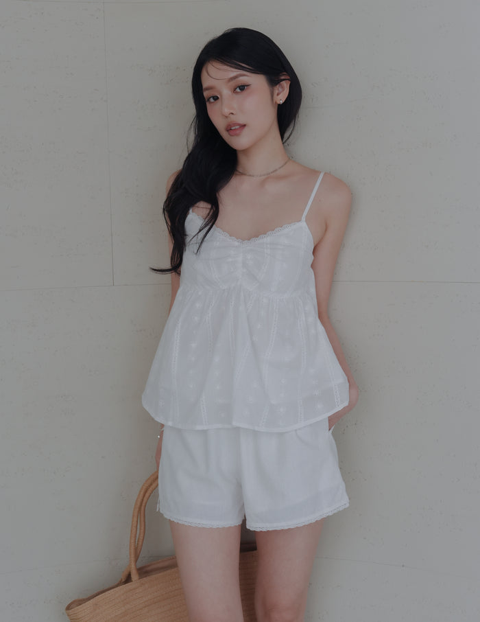 Ellis Lace Trim Linen Shorts in White