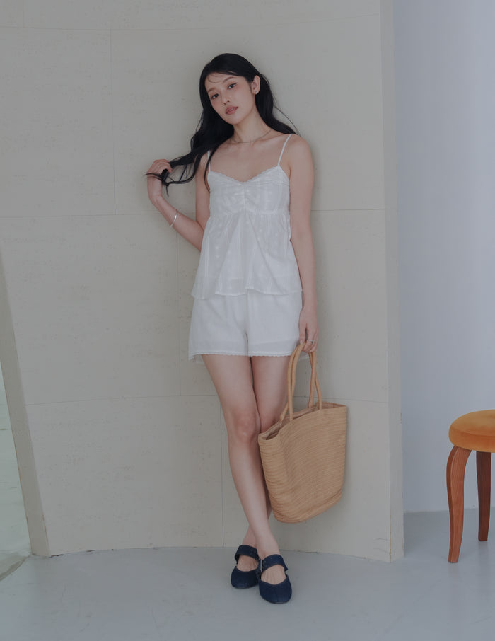 Ellis Lace Trim Linen Shorts in White