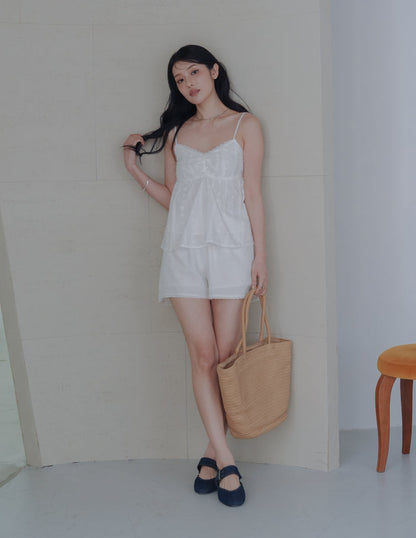 Ellis Lace Trim Linen Shorts in White