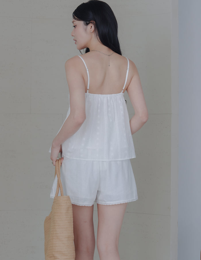 Ellis Lace Trim Linen Shorts in White