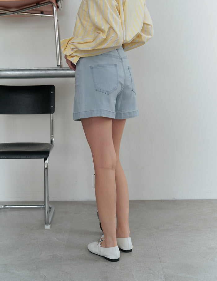 Emma Stretchy High Waisted Denim Shorts in Light Wash
