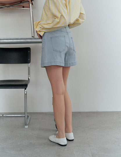 Emma Stretchy High Waisted Denim Shorts in Light Wash