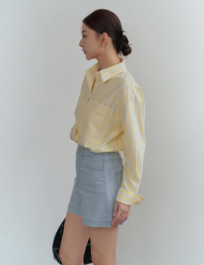 Emma Stretchy High Waisted Denim Shorts in Light Wash