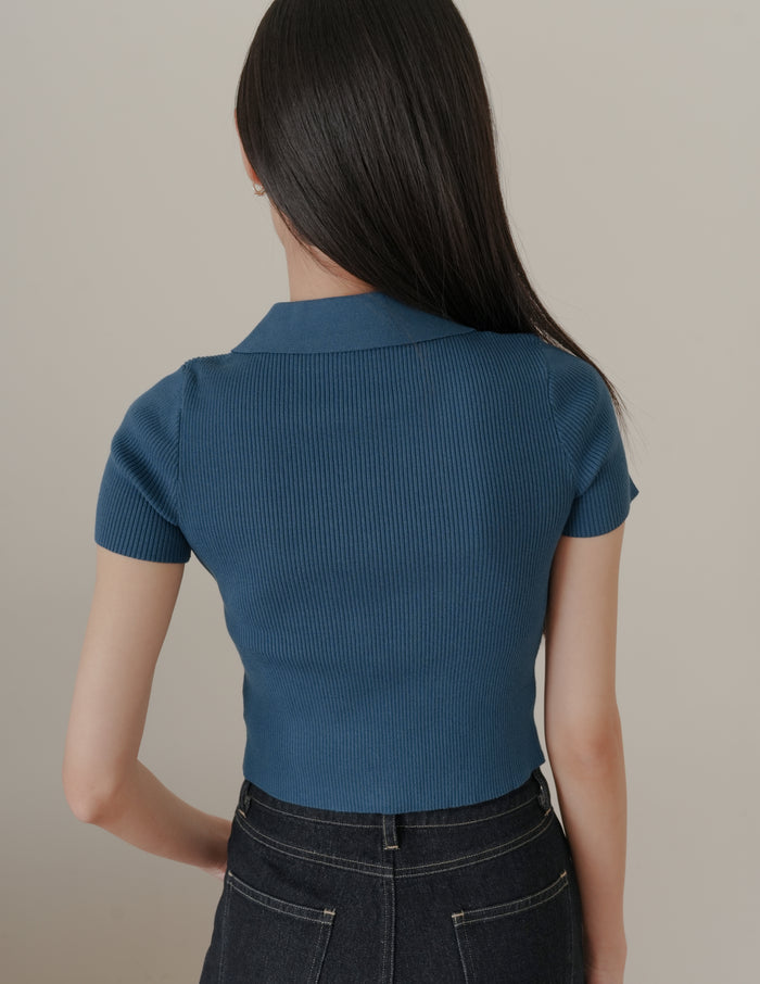 Esme Zip Through Knit Top in Blue