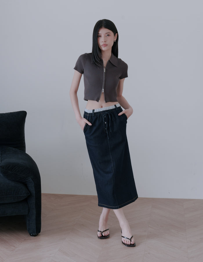 Esme Zip Through Knit Top in Charcoal