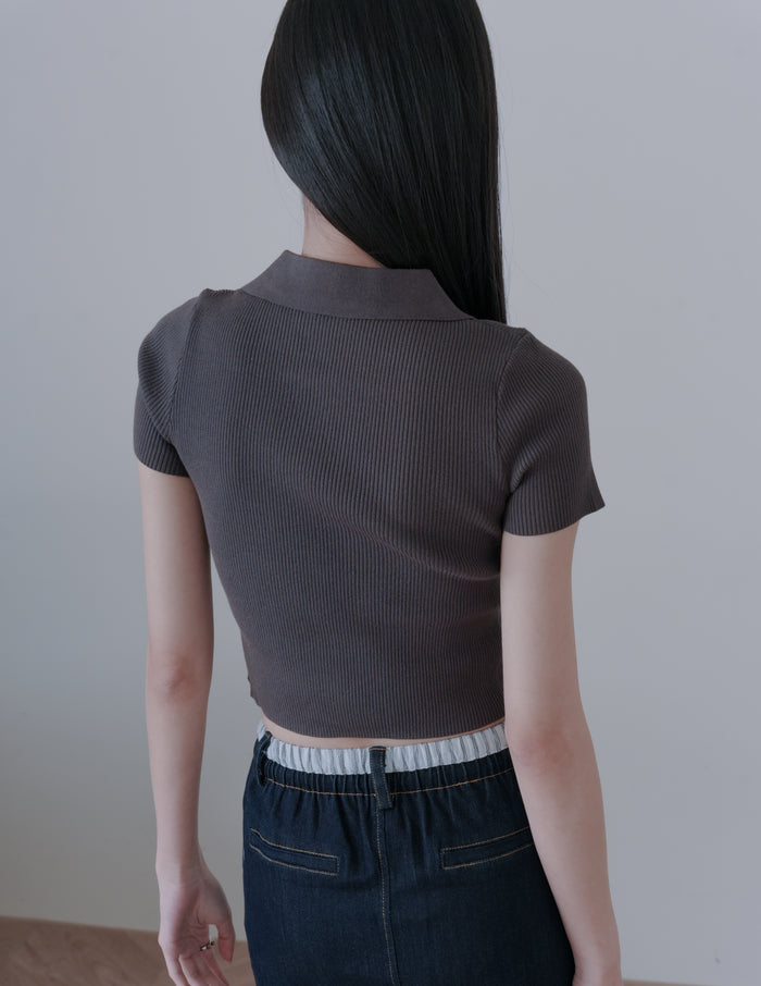 Esme Zip Through Knit Top in Charcoal