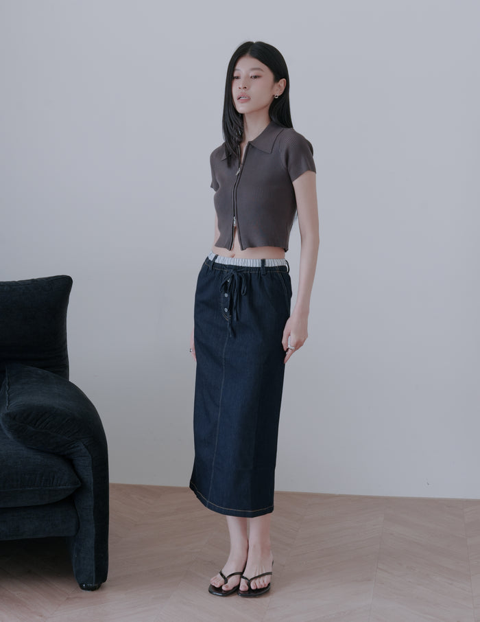 Esme Zip Through Knit Top in Charcoal