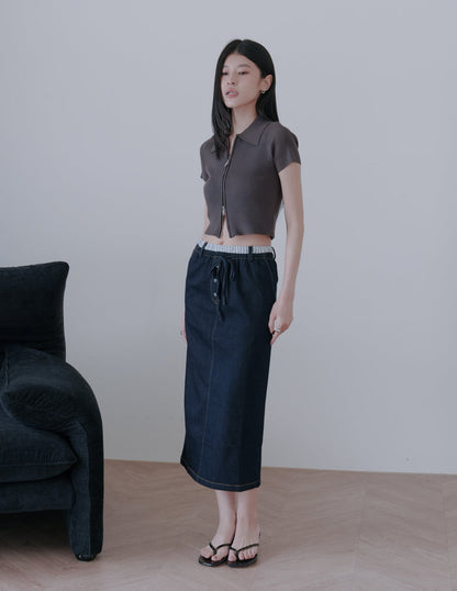 Esme Zip Through Knit Top in Charcoal
