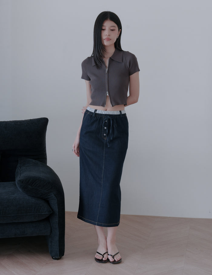 Esme Zip Through Knit Top in Charcoal