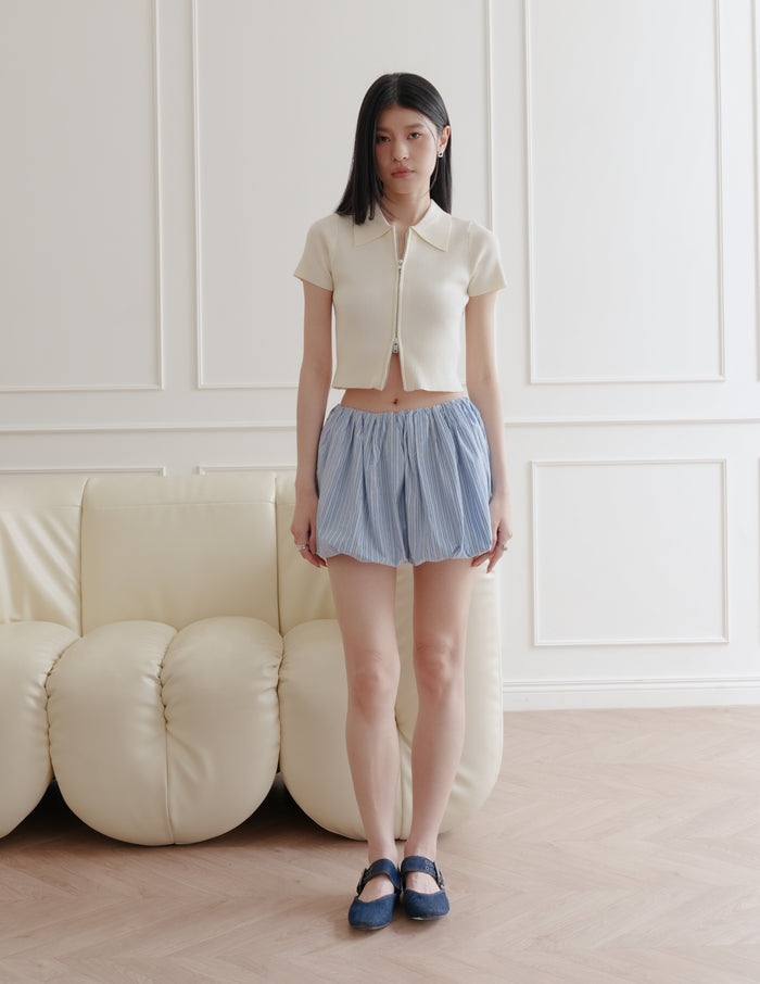 Esme Zip Through Knit Top in Cream