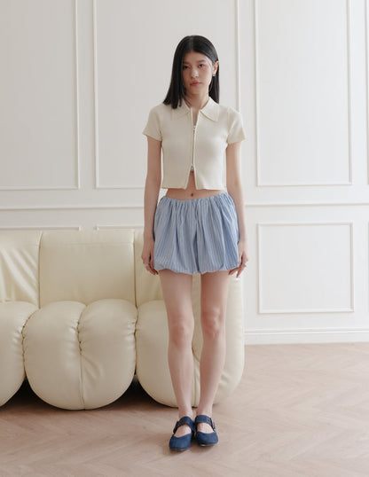 Esme Zip Through Knit Top in Cream