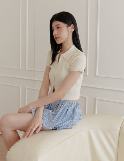 Esme Zip Through Knit Top in Cream