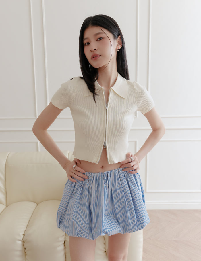 Esme Zip Through Knit Top in Cream