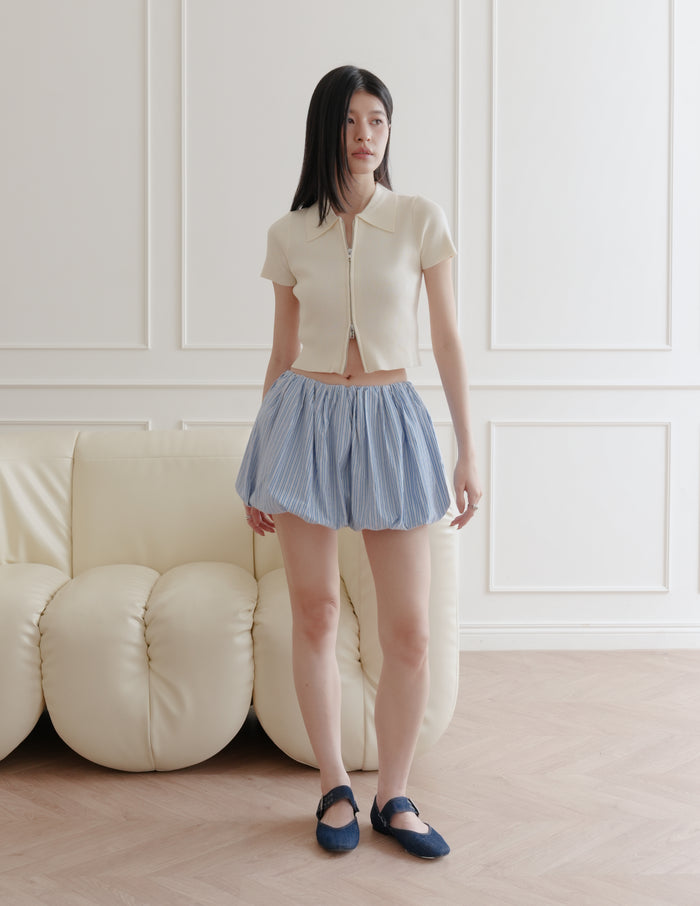 Esme Zip Through Knit Top in Cream
