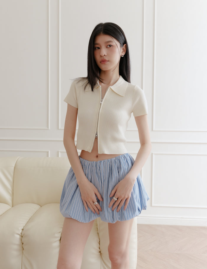 Esme Zip Through Knit Top in Cream
