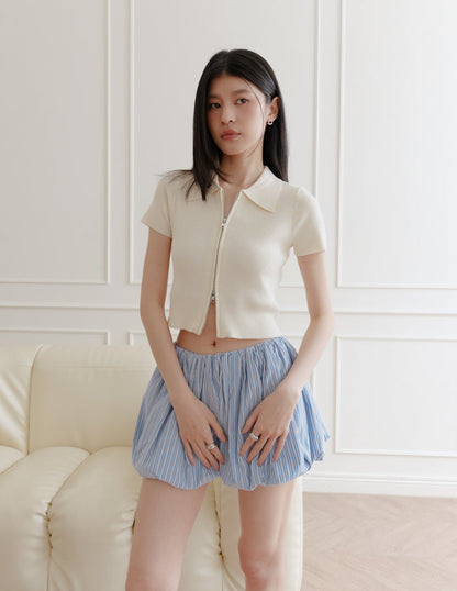 Esme Zip Through Knit Top in Cream