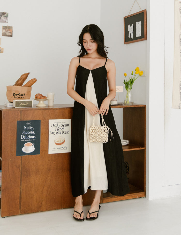 Eugenia Two Tone Maxi Dress in Black