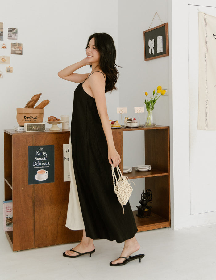 Eugenia Two Tone Maxi Dress in Black