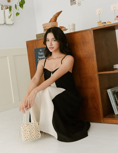 Eugenia Two Tone Maxi Dress in Black