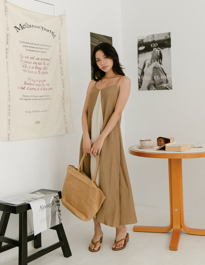 Eugenia Two Tone Maxi Dress in Khaki
