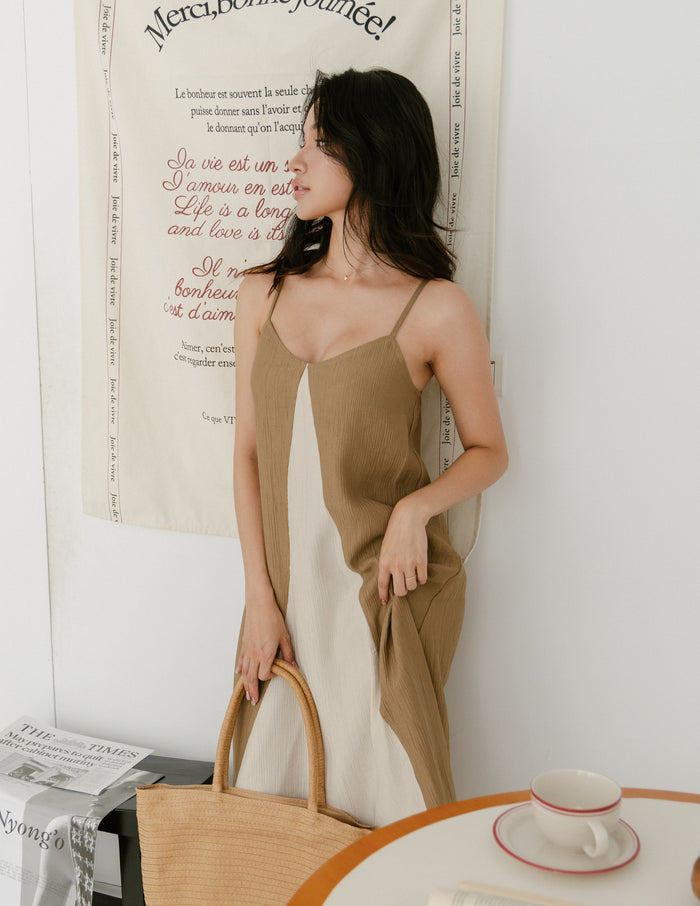 Eugenia Two Tone Maxi Dress in Khaki