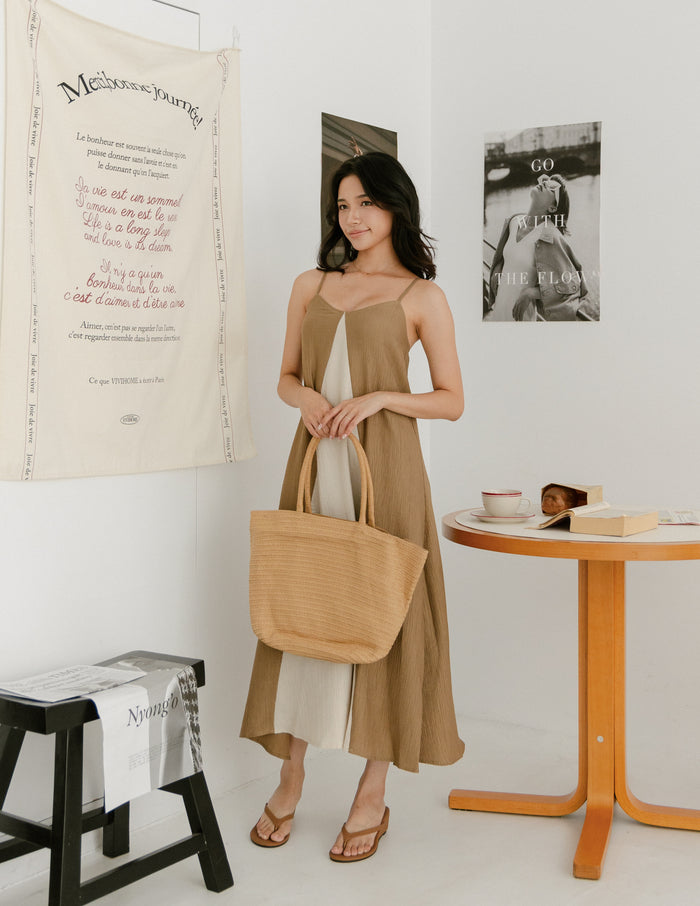 Eugenia Two Tone Maxi Dress in Khaki