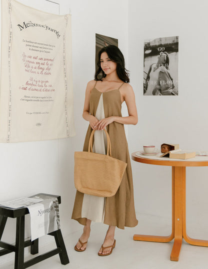 Eugenia Two Tone Maxi Dress in Khaki