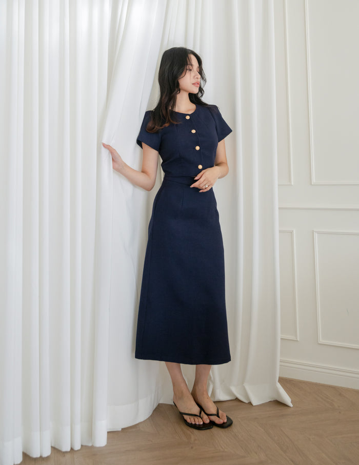 Eve Tweed Midi Skirt in Navy
