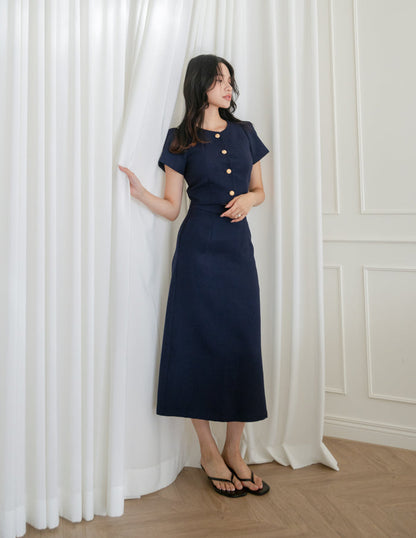 Eve Tweed Midi Skirt in Navy