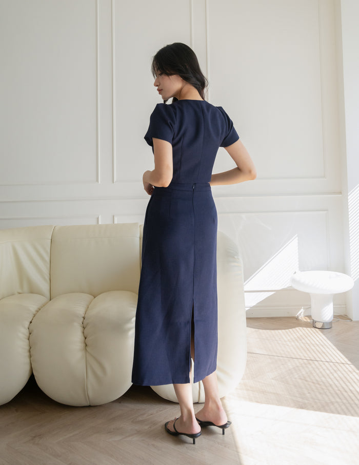 Eve Tweed Midi Skirt in Navy