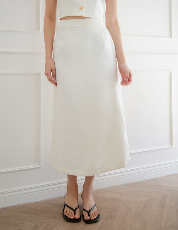 Eve Tweed Midi Skirt in White