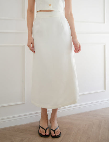 Eve Tweed Midi Skirt in White