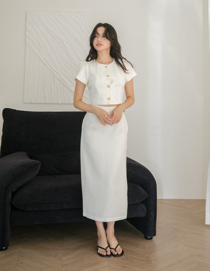 Eve Tweed Midi Skirt in White