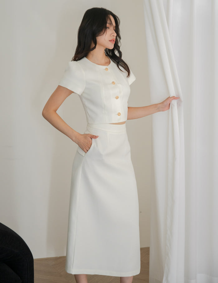 Eve Tweed Midi Skirt in White