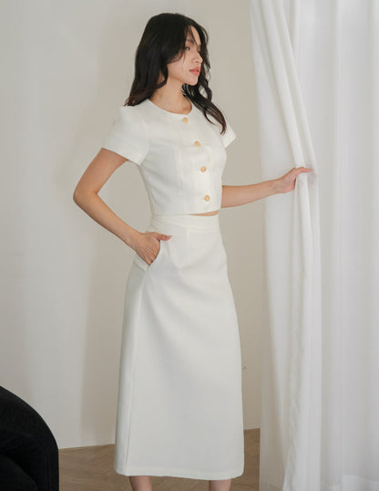 Eve Tweed Midi Skirt in White