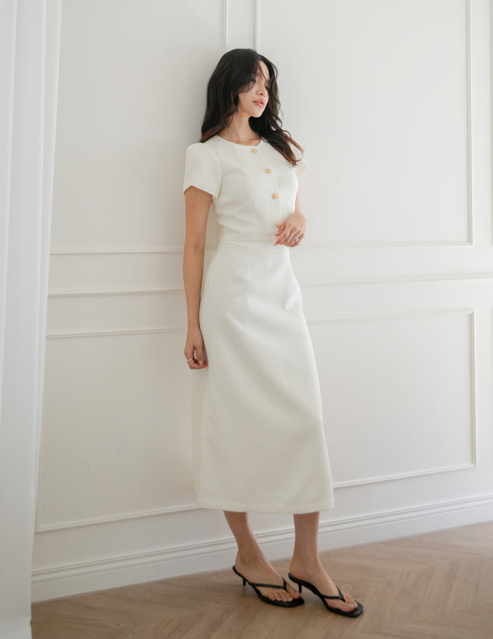 Eve Tweed Midi Skirt in White