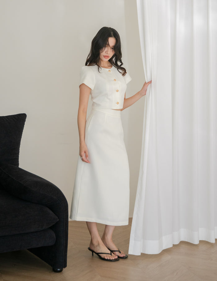 Eve Tweed Midi Skirt in White